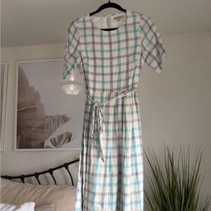 Polagram Checkered Midi Dress in Blue and White